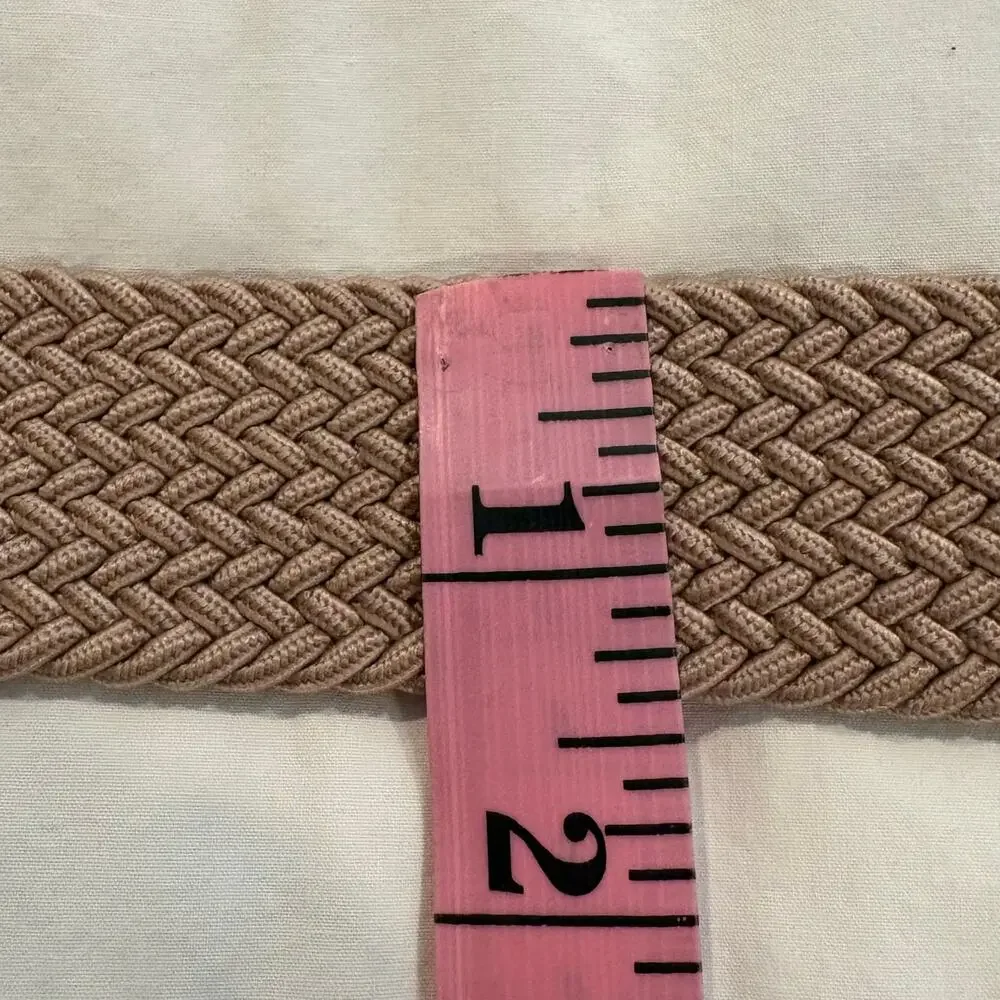 DOCKERS Men's Belt Braided Elastic/Faux Leather Tan/Cognac Sz S (30-32) 11DK0360